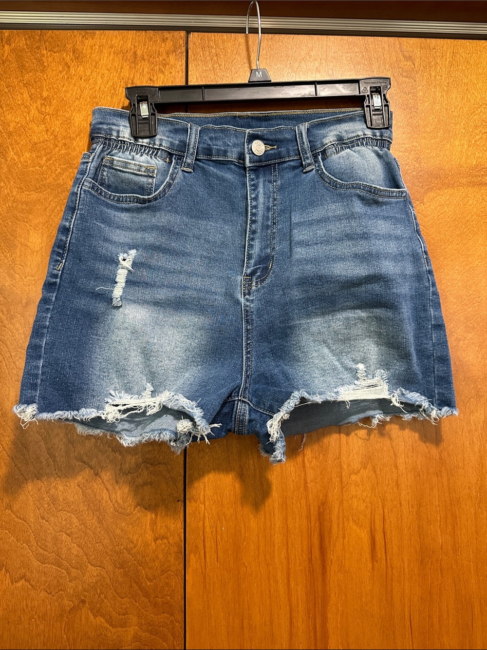 SHEIN Blue Distressed High-Rise Denim Shorts